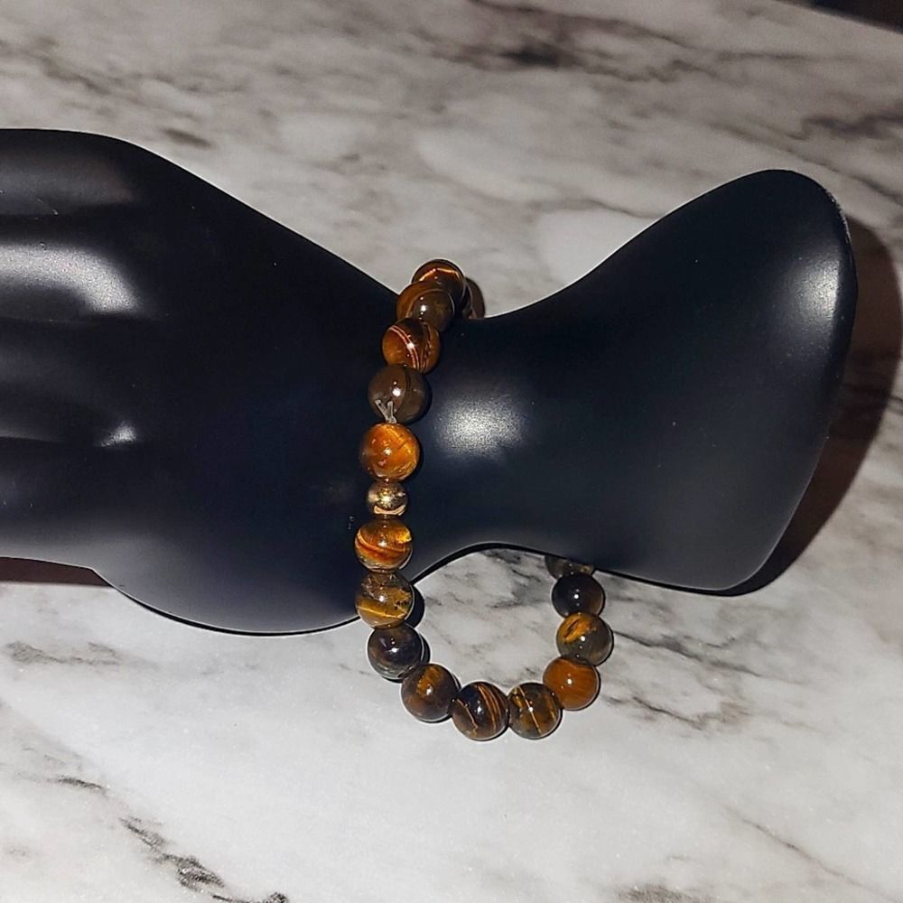 Natural Tiger Eye Stone Round Beads Volcanic Lava Bracelet (1 Pc ) - Picture 4 of 11
